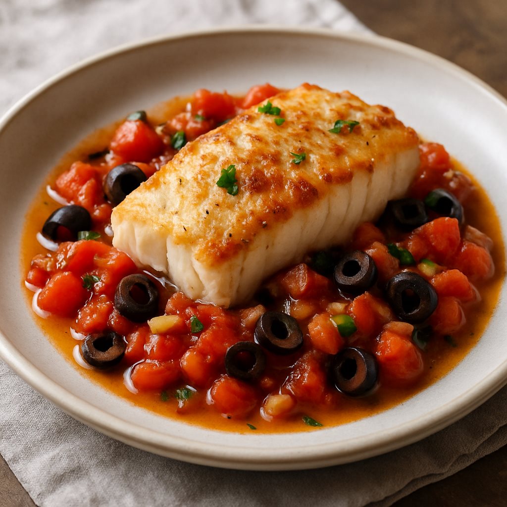 Pan-Fried Fish with Tomatoes and Olives